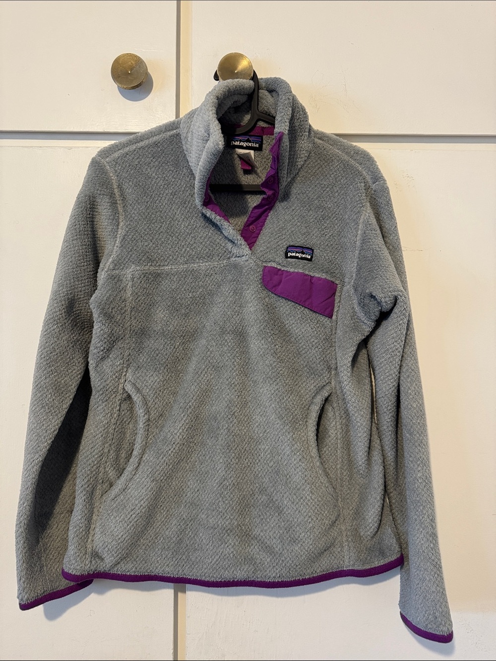 Patagonia Grey Fleece Pullover with Purple Trim